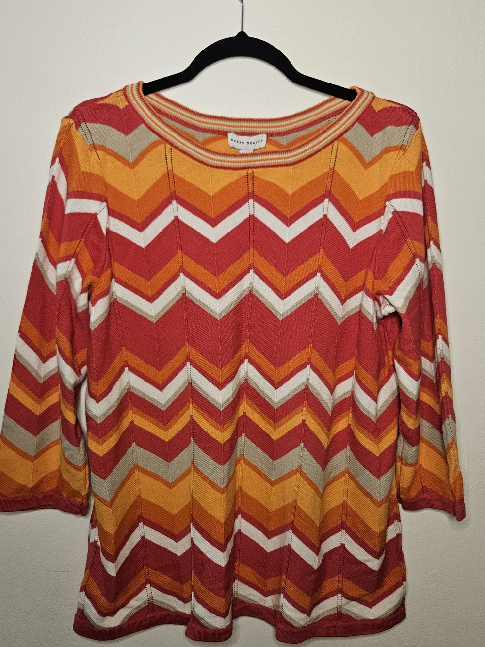 Susan Graver Orange Chevron Knit Sweater - Picture 2 of 4